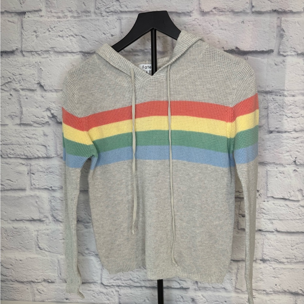 Fate Light Gray Hoodie with Colorful Stripes